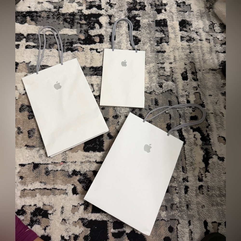 Apple Bundle White Gift Shopping Bags Trio | Two Medium Size and One Small Size